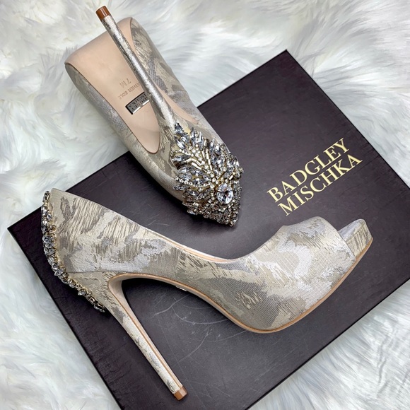 Badgley Mischka Kiara Crystal Back Peep Toe Pump - Picture 2 of 8